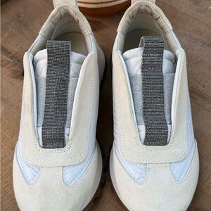 Brunello Cucinelli Cream Slip-On Sneakers